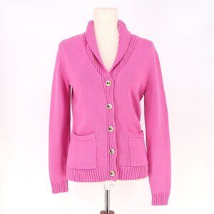LAUREN RALPH LAUREN Shawl Collar Cardigan Sweater Pink Gold Buttons Size S